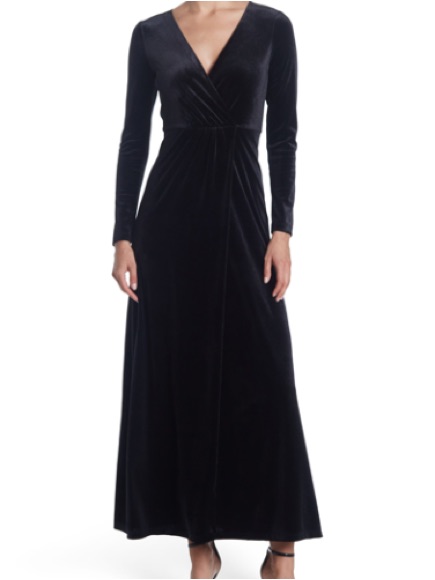 Love By Design Black Velvet Long-Sleeve Gothic V-Neck Maxi Dress Size Large